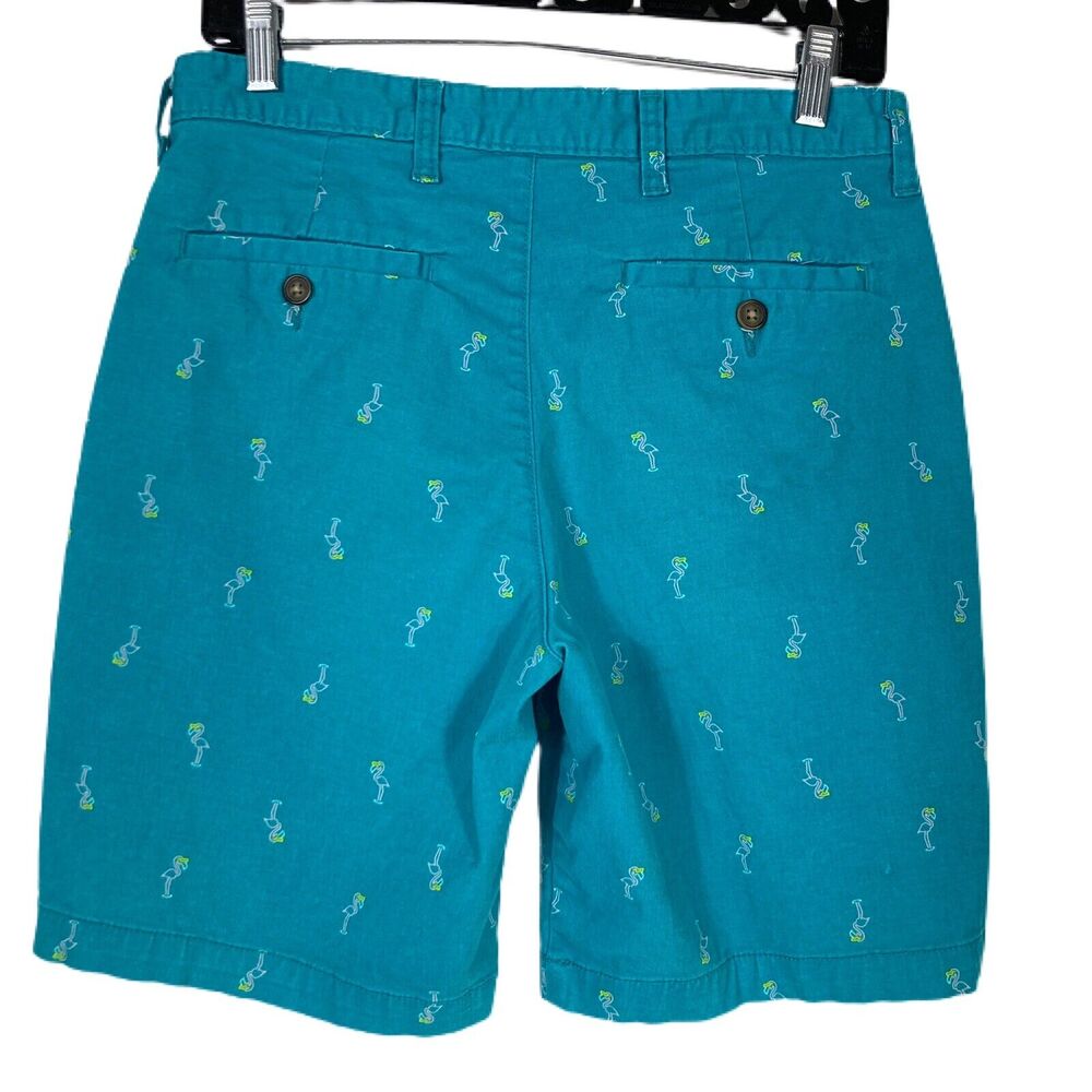 Flamingo Print Chino Shorts Men 30 Teal Preppy Resort Novelty Summer